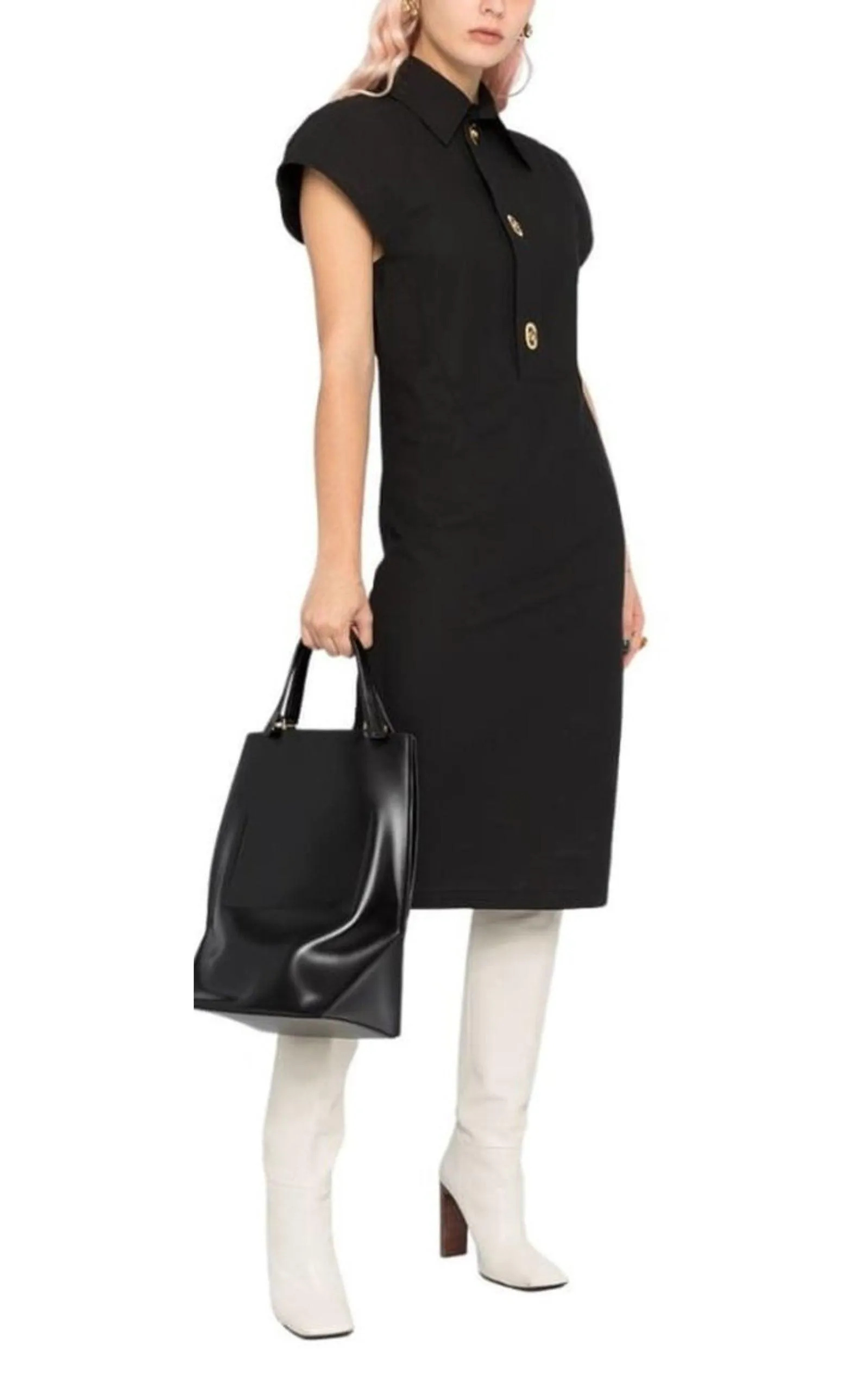 Button-detailed Cotton-blend Midi Shirt Dress