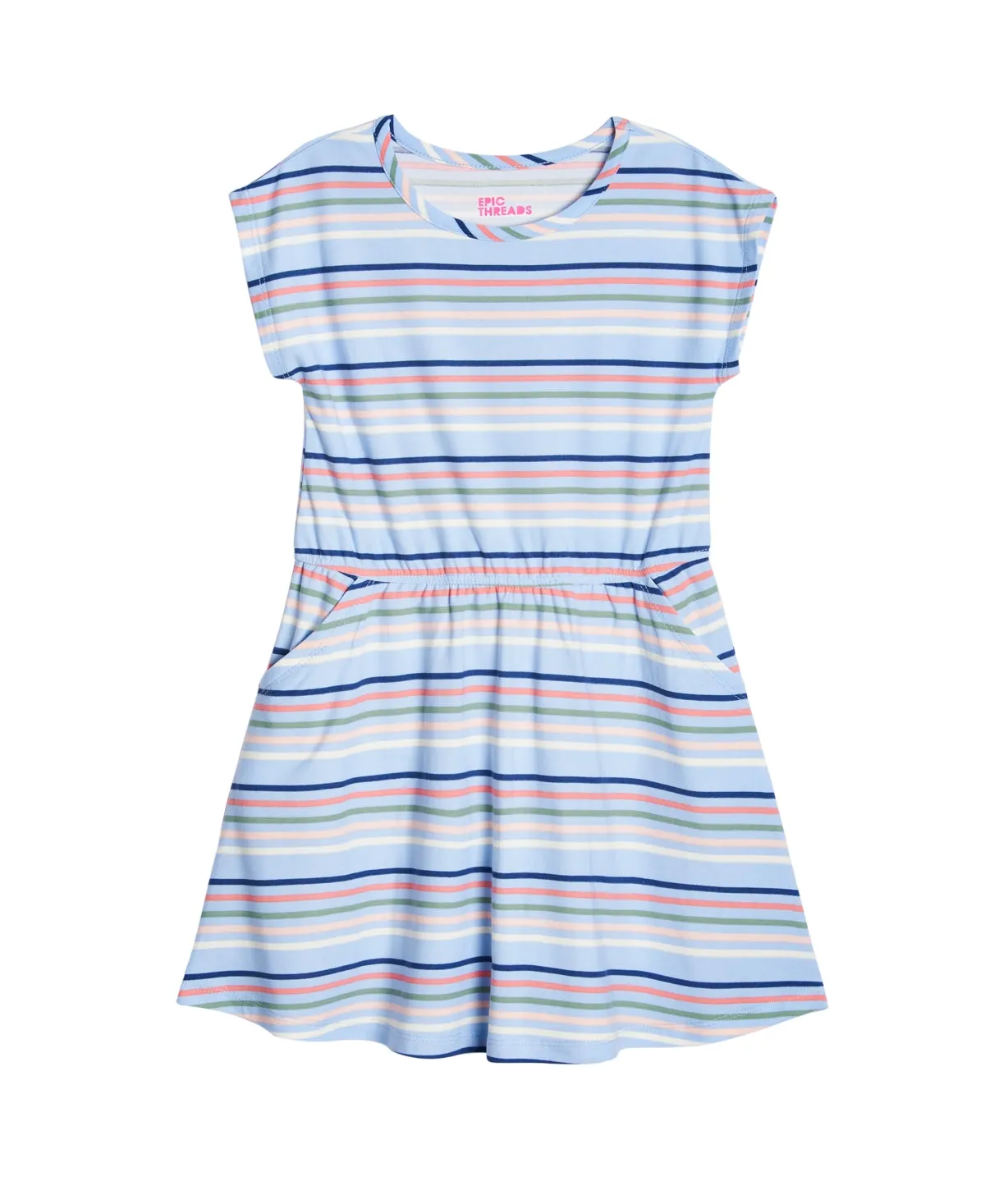 Epic Threads Little Girls Stripe Dress with Pockets - Horizon Blue