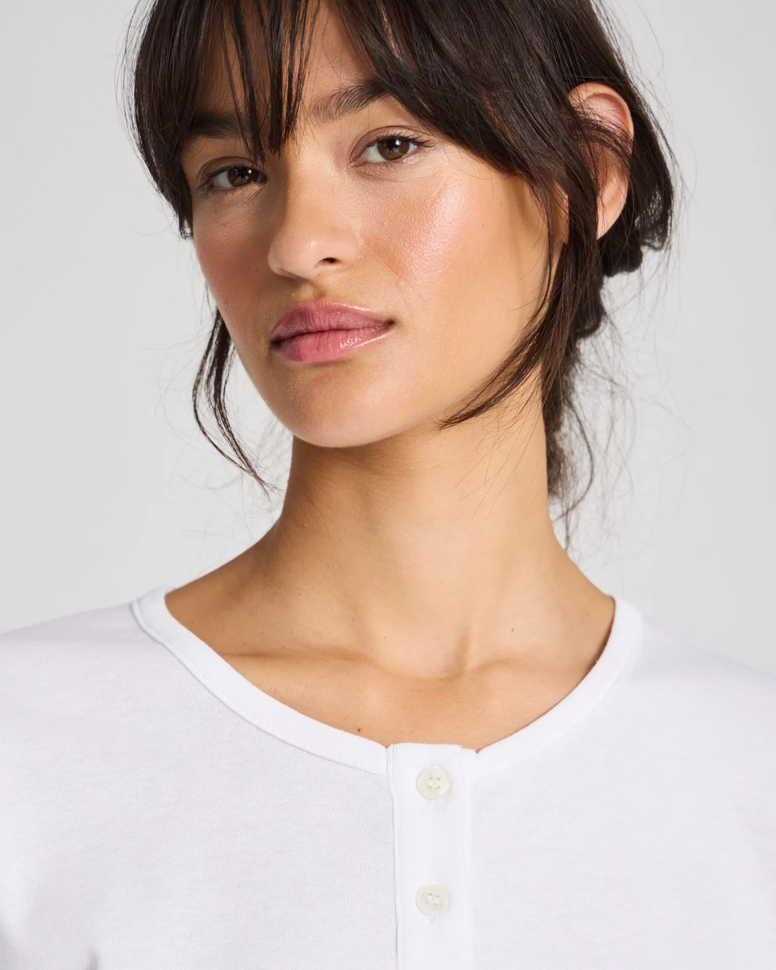 Ida Cotton 1x1 RIB Henley Tee GOTS 243975 - White