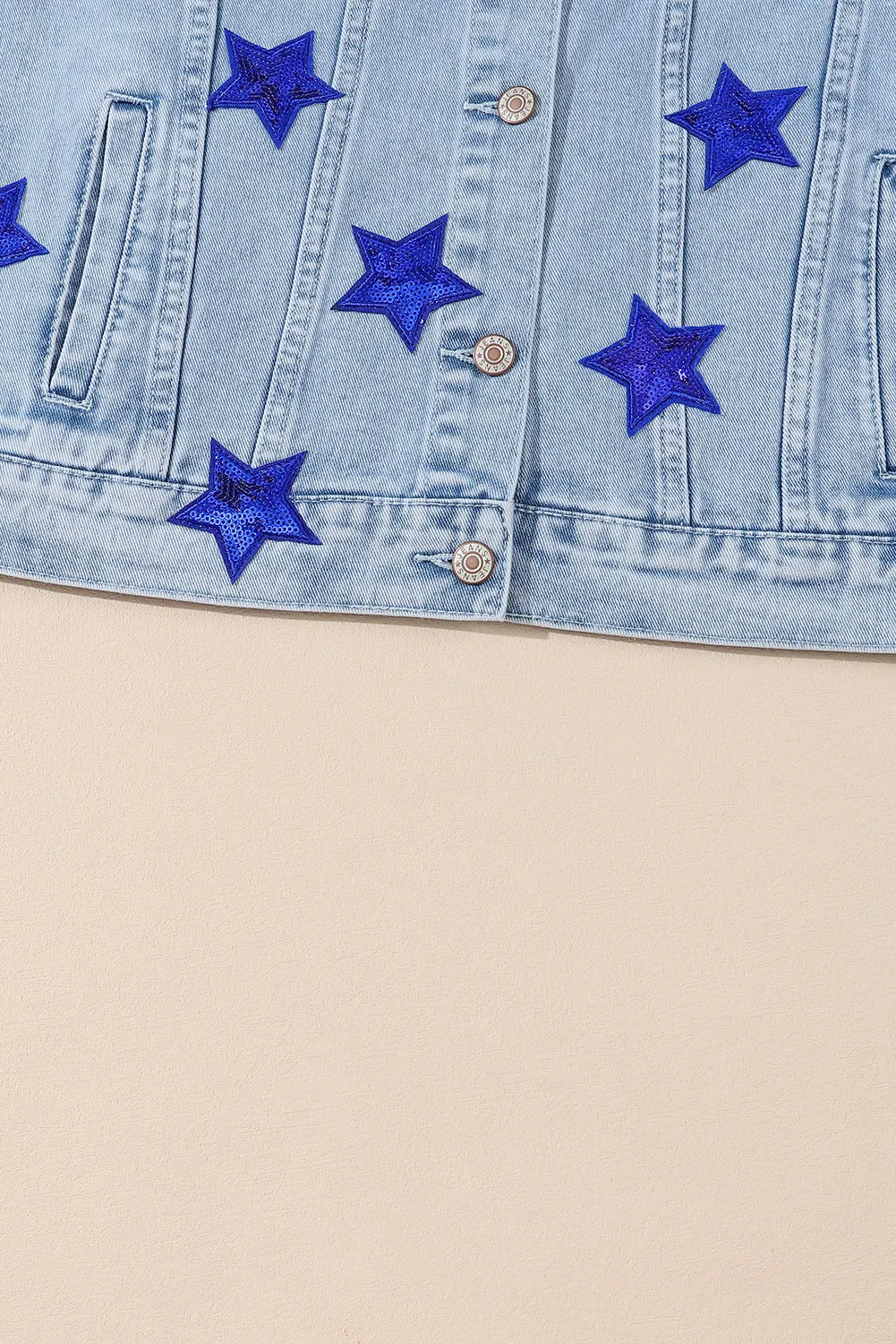Light Blue Sequin Star Flap Pocket Denim Jacket