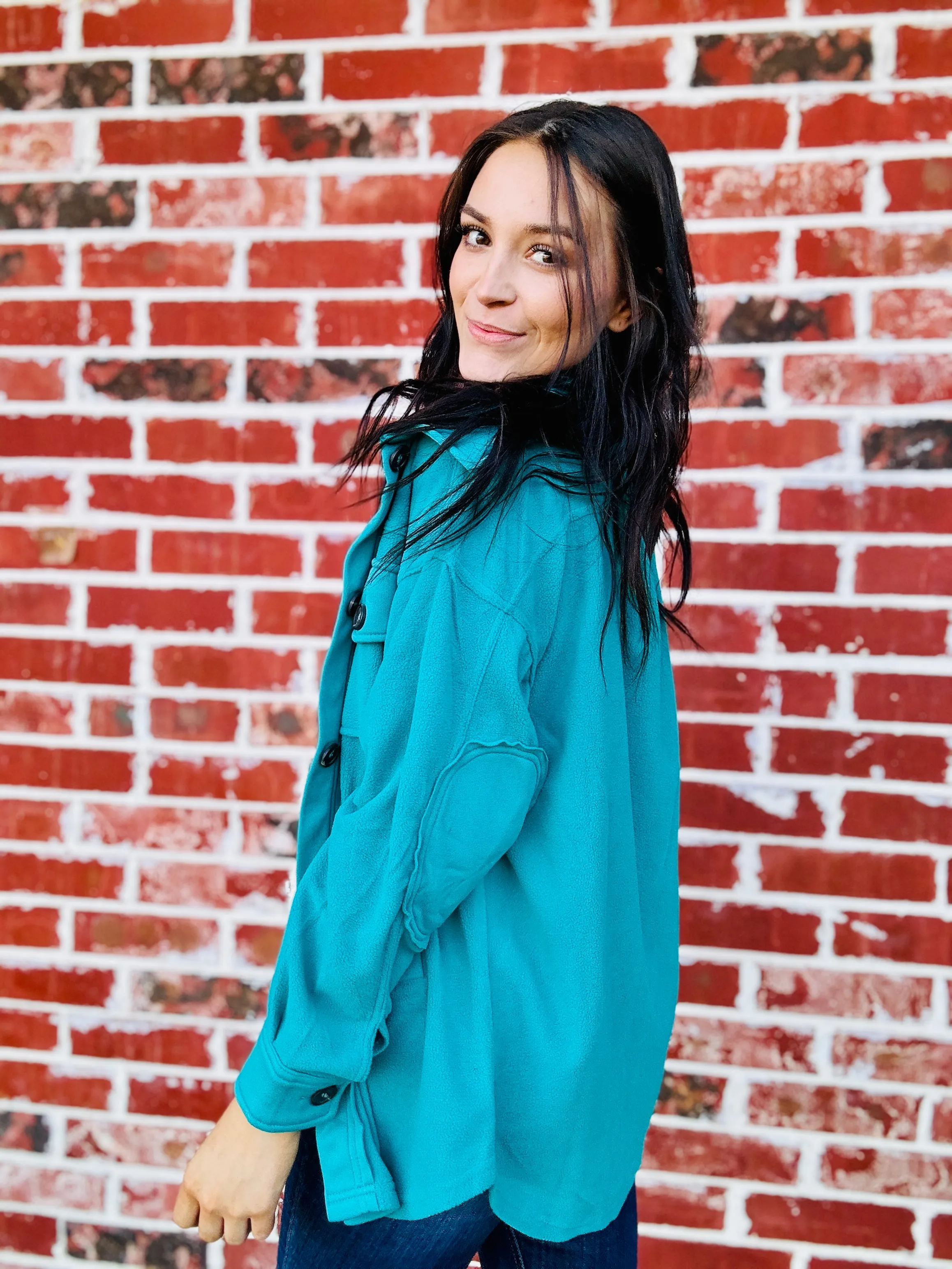 Light Teal Oversized Basic Fleece Shacket