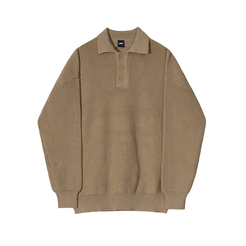 Riolio men winter outfits All-Match Polo Collar Long-Sleeved Sweater Men's Autumn New Korean Style Loose Lapel Sweater Top