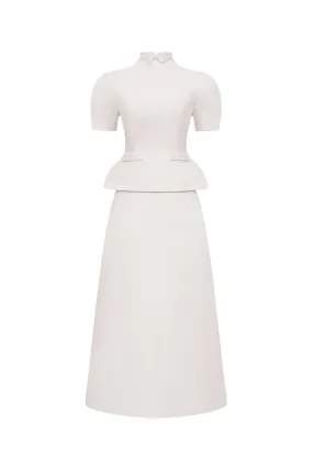 Sarah Peplum Puffy Sleeved Ribbed Burlap Midi Set
