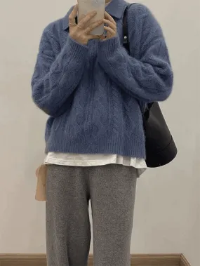 Wenkouban-Spring Casual Outfits Y2K Outfits Polo Neck Cable Knit Sweater
